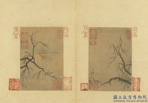 宋馬遠小品　冊　苔枝輕霧；滿月黃昏